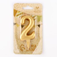 Свеча для торта «Цифра 2», золотая, 5.5 см