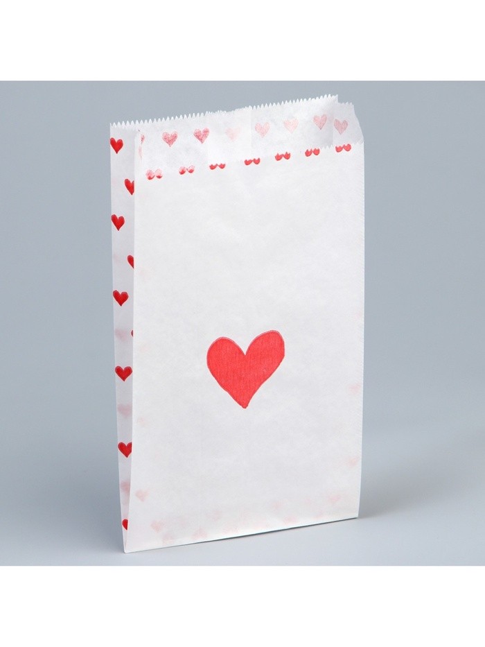 Пакет бумажный фасовочный, упаковка, белый, «Сердца» 20×11×4 см без окна
