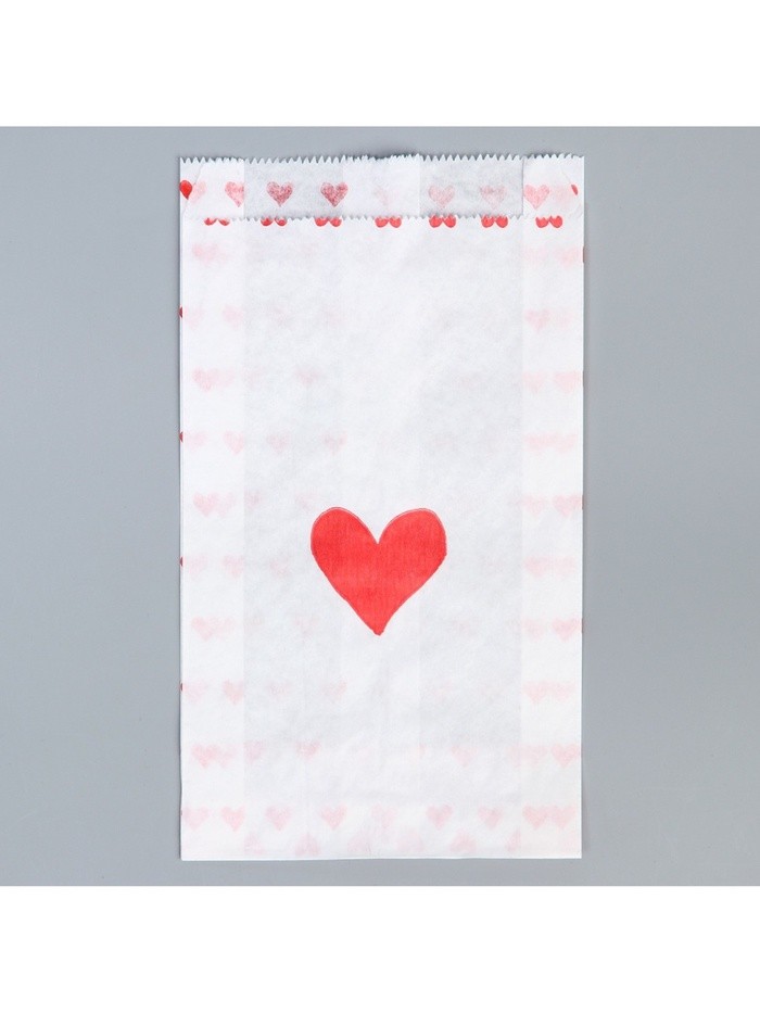 Пакет бумажный фасовочный, упаковка, белый, «Сердца» 20×11×4 см без окна