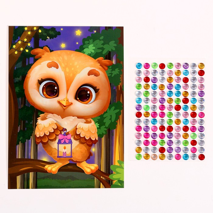 Аппликация стразами для детей «Совушка», А6, набор для творчества Аппликация стразами для детей «Совушка», А6, набор для творчества