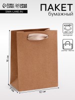 Пакет подарочный крафт, без печати, 12×7×16 см 260 г/м²