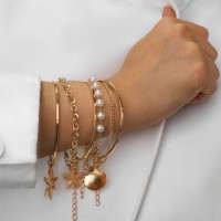 Набор 6 браслетов «Море» ракушка, цвет золото