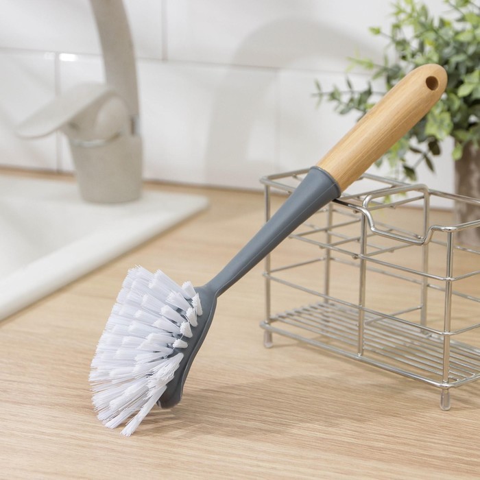 Щётка для посуды Доляна Meli, 7×6,5×28 см, бамбуковая ручка, цвет бежевый