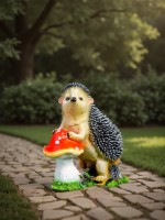 Садовая фигура из полистоуна «Ёж с грибом», 38×22×38 см