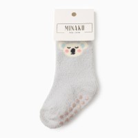 Носки детские махровые со стопперами MINAKU, серо-голубые, размер 10-12 см