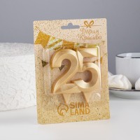 Свеча в торт юбилейная «Грань», цифра 25, золотой металлик, 6.5 см