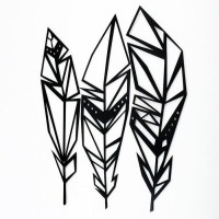 Панно металлическое "Перья" черное, набор 3 шт., 38,5 на 10 см