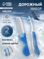 Дорожный набор, 2 предмета: расчёска, щётка, 5.5×11(±1) см, голубой