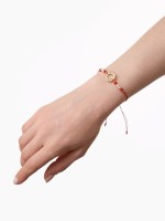 Браслет-оберег «Красная нить» женский, защита, кольцо, бело-красный в золоте, d=6