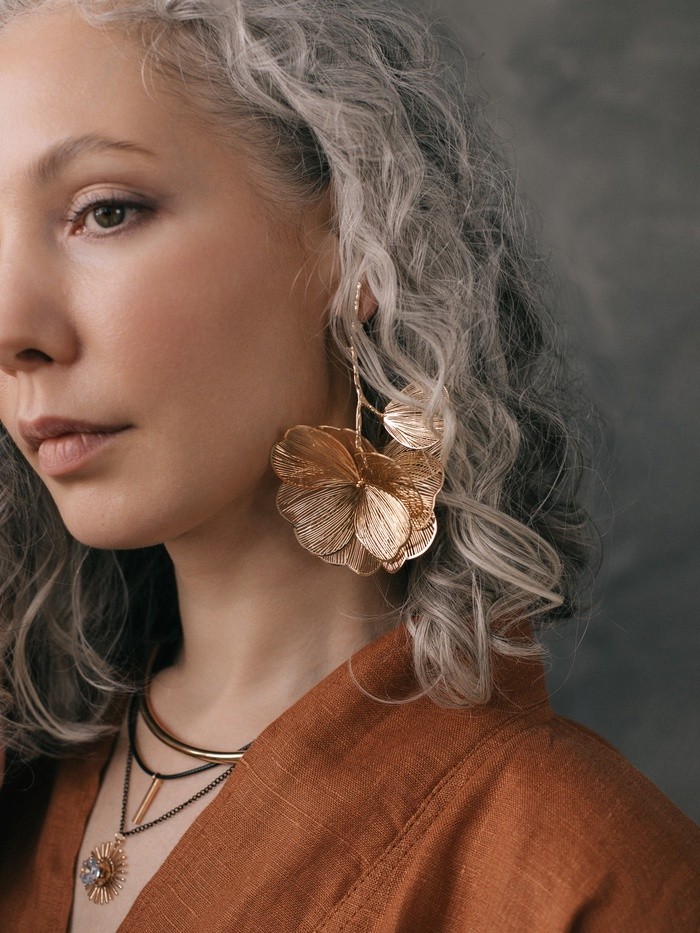 Серьги металл «Цветок» веточка, цвет золото