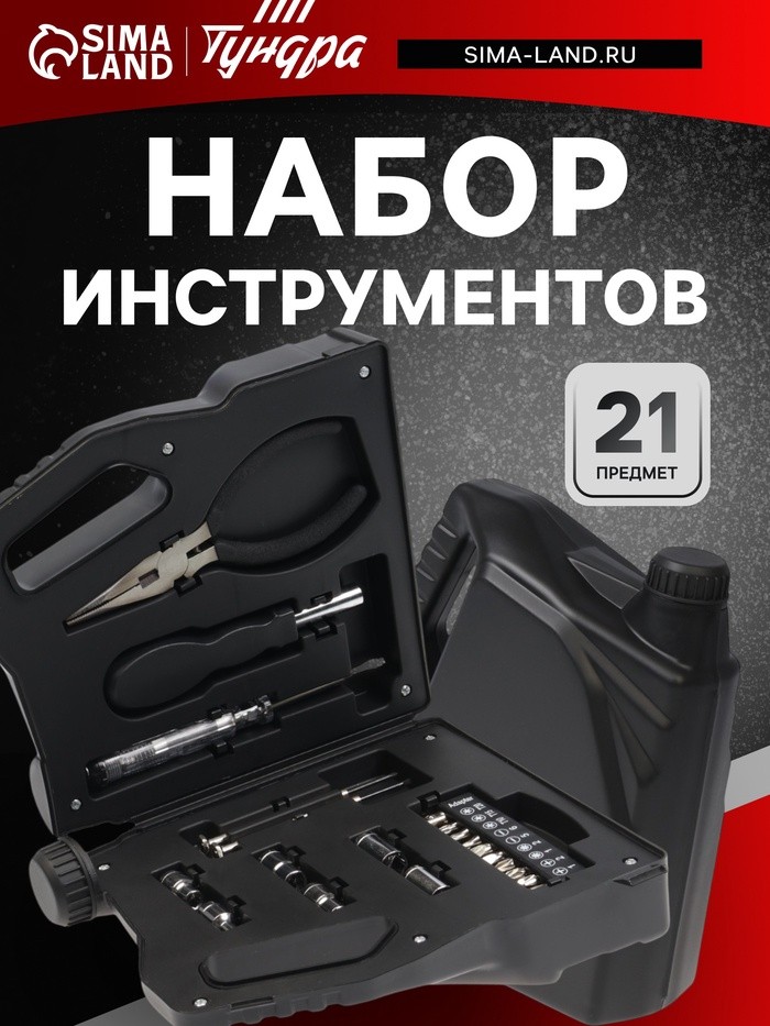 Набор инструментов ТУНДРА, подарочный пластиковый кейс «Канистра», 21 предмет