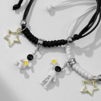 Браслеты парные «Неразлучники» космонавты со звёздами, чёрно-белые, 7 см