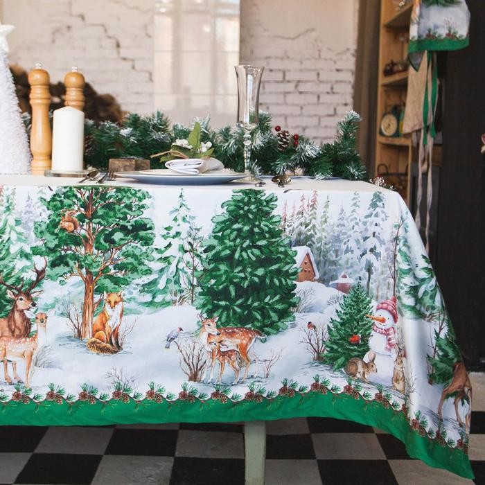 Скатерть новогодняя «Этель» Новогодний лес 148×110 см, 100% хл, саржа 190 г/м² с ГМВО