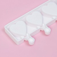 Форма для мороженого Доляна «Сердца. Макси», силикон, 49×6.5×2 см, 8 ячеек, палочки 50 шт., белая