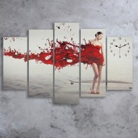 Часы настенные модульные «Девушка в красном», 80 × 140 см