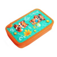 Пенал 3 секции, 125 х 205 х 55 мм, Calligrata 30П26/3 "Зверята", ламинированный картон