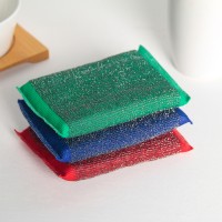 Губка для посуды Доляна, со стальной стружкой, 12×9×1.5 см, МИКС