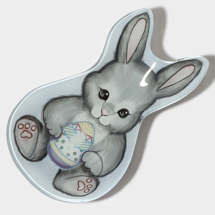 Блюдо сервировочное Доляна «Пасхальный кролик», 21×13.5×1.8 см, стекло, голубое