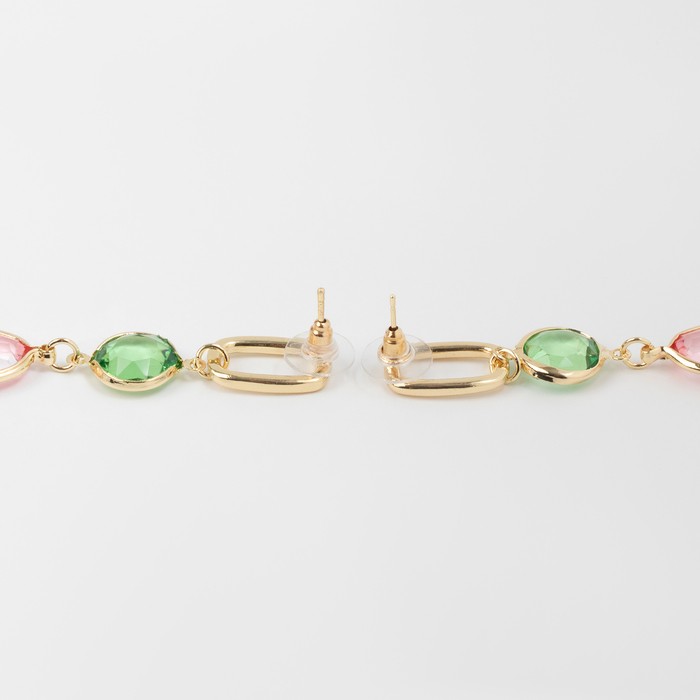 Серьги со стразами «Блум» овал с кругом, цветной в золоте Серьги со стразами «Блум» овал с кругом, цветной в золоте