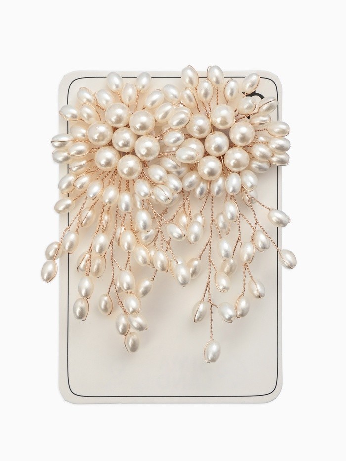 Серьги жемчуг «Россыпь в цветке», белые в золоте