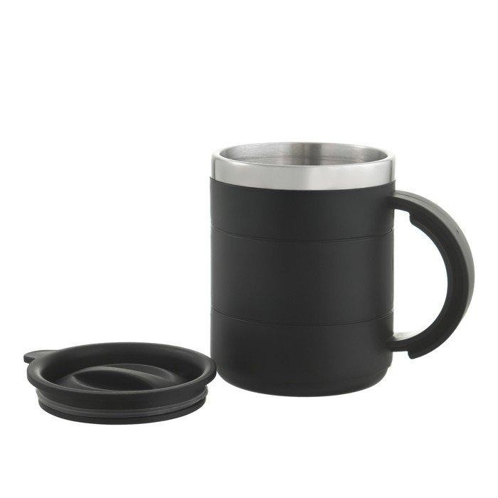 Термокружка "Мастер К" Поход, 450 мл, с ручкой, сохраняет тепло 2 ч, 11 х 8 см, черная