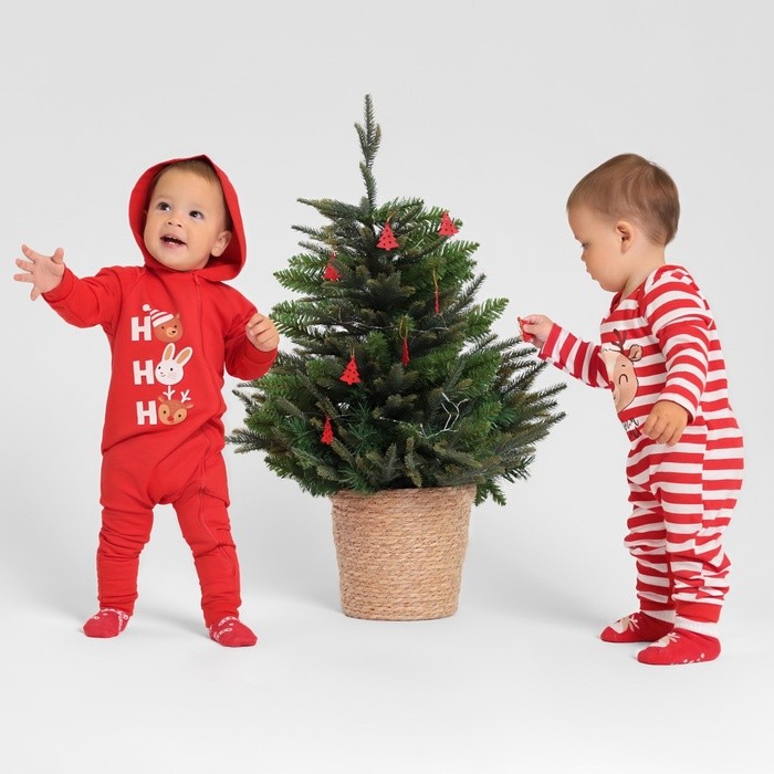 Комбинезон с капюшоном Крошка Я «Новогодние зверята», рост 62-68 см, цвет красный
