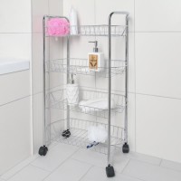 Этажерка напольная 4-х секционная Доляна, на колёсиках, 50×27×79 см, хром