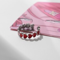 Кольцо «Сердце» долгие чувства, безразмерное, цвет красный в серебре