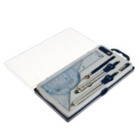 Набор чертёжный 9 предметов: 2 циркуля 130 мм, грифель, точилка, рейсфедер, линейка, транспортир, 2 угольника, в пластиковом пенале