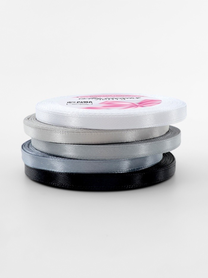 Атласная лента, набор 5 шт., 6 мм, 23±1 м, серая, чёрная