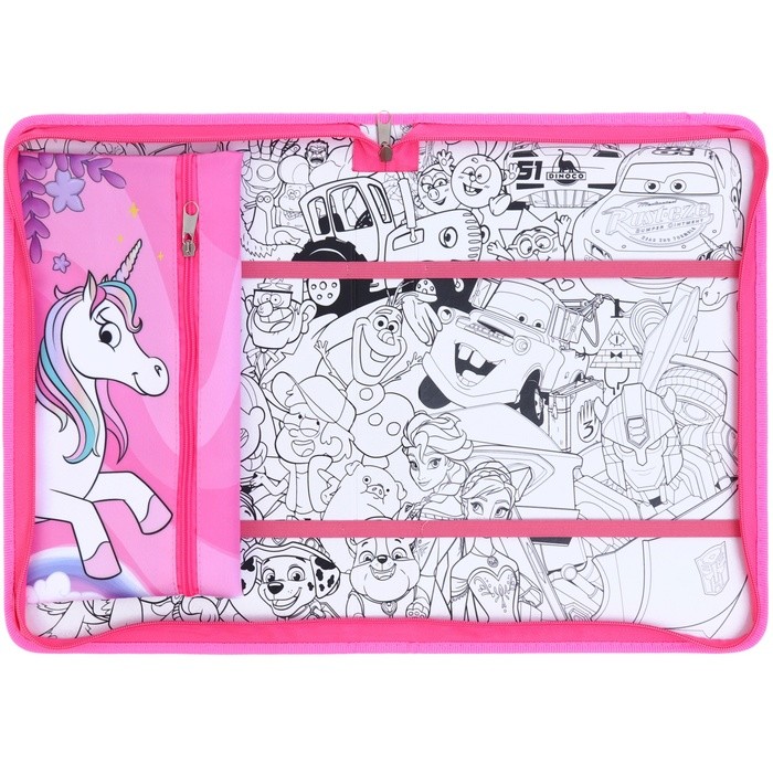 Папка для труда А4 с пеналом, на молнии, текстиль, «Минни Маус и единорог»