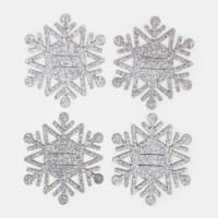 Набор новогодний для декора столовых предметов «Снежинка», 4 штуки, цвет серебро 6,5х7,5 см, 100% п/э, фетр