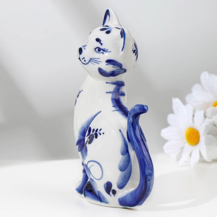 Сувенир «Кошка Улыбка», 10х5х13 см, гжель