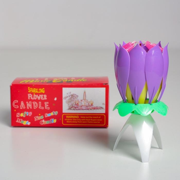 Свеча для торта музыкальная "Тюльпан", фиолетовая, 12×5 см