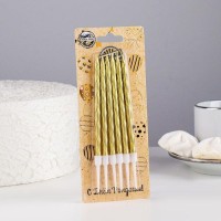 Свечи в торт «Металлик», 14 см, 6 шт. с подставкой, золотые