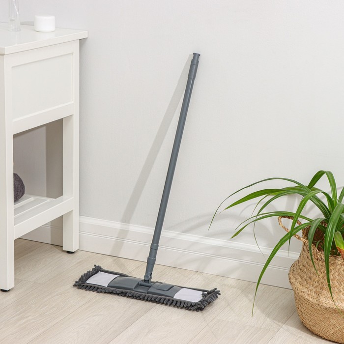 Швабра для мытья пола плоская Доляна, насадка микрофибра букли 42×12 см, телескопическая ручка 70 (120) см