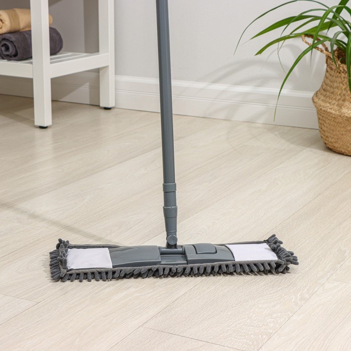 Швабра для мытья пола плоская Доляна, насадка микрофибра букли 42×12 см, телескопическая ручка 70 (120) см