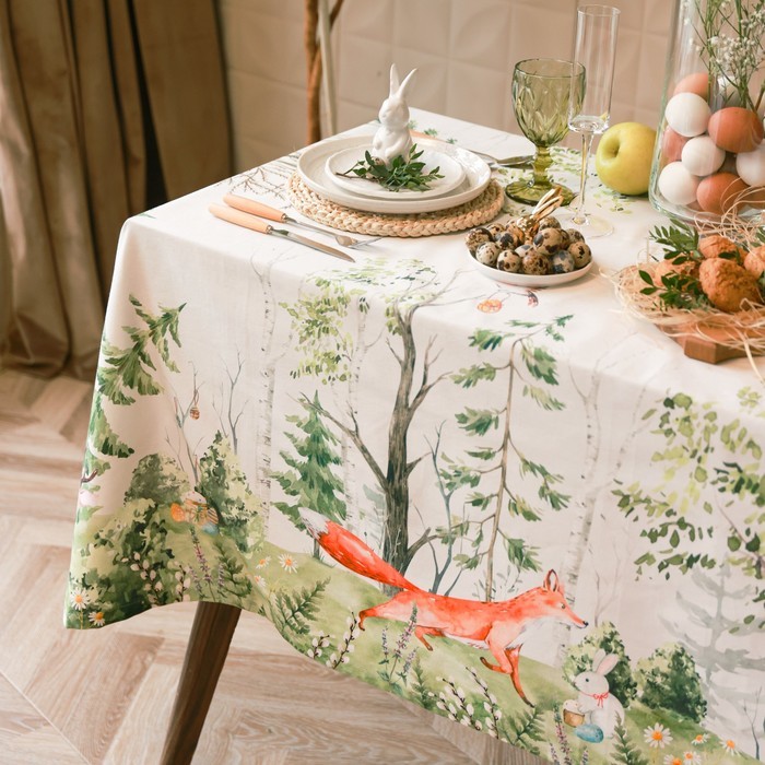 Скатерть «Этель. Пасха в лесу», 148×112±2 см с ГМВО, 100% хлопок, саржа 190 г/м²