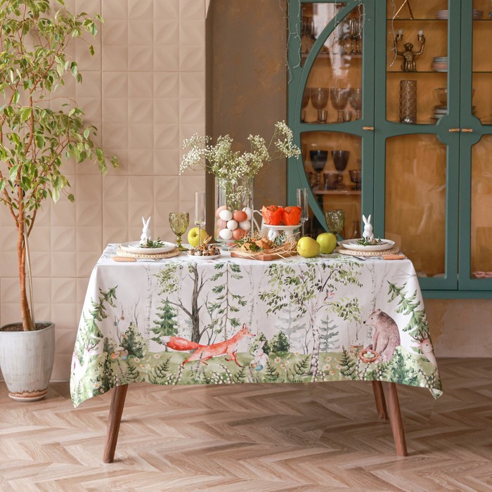Скатерть «Этель. Пасха в лесу», 148×112±2 см с ГМВО, 100% хлопок, саржа 190 г/м²