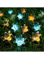 Гирлянда «Нить», 4.5 м, с насадками в виде цветов, IP44, 30 LED, 2 режима, солнечная батарея, тёмная нить, свечение жёлтое/аквамарин