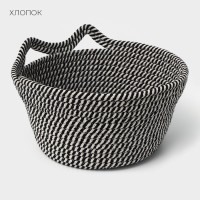 Корзина для хранения LaDо́m «Кэтс», плетёная, ручной работы, с ручками, хлопок, 26×26×15.5 см, чёрная