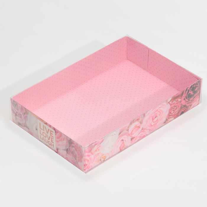 Кондитерская упаковка, коробка для макарун с PVC крышкой, Live love laugh, 17 х 12 х 3 см