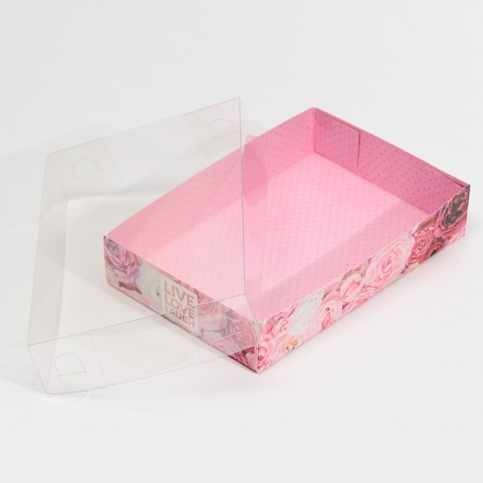 Кондитерская упаковка, коробка для макарун с PVC крышкой, Live love laugh, 17 х 12 х 3 см