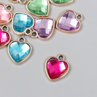 Пластиковый элемент, декоративная подвеска под металл «Арт Узор. Сердце. Страза», 1.6×2 см, МИКС