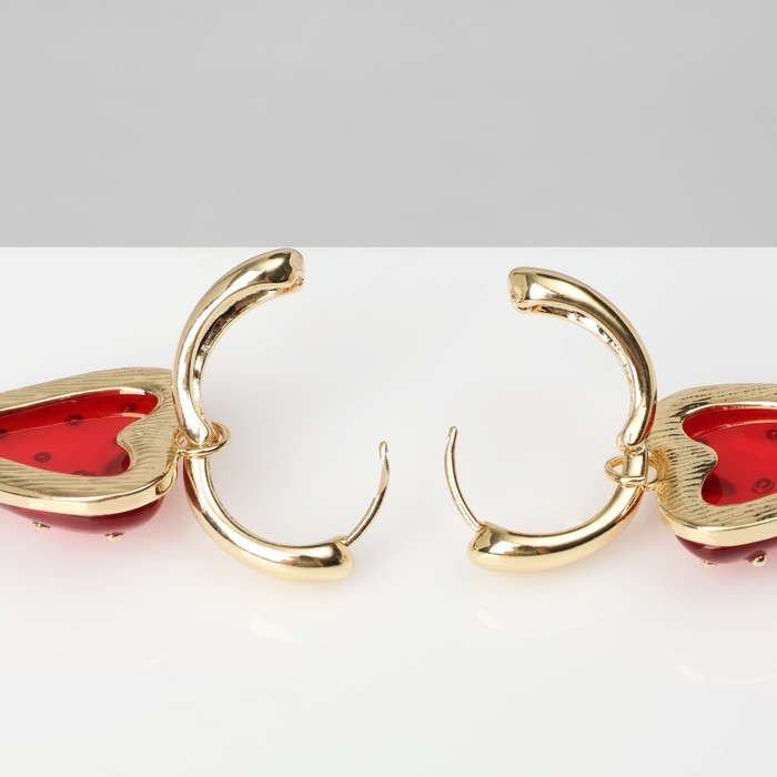 Серьги ассорти «Клубника-сердце», красные в золоте