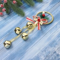 Новогоднее украшение на ёлку «Зимнее волшебство. Настроение» на стену, венок колокольчики бантик, 23х8 см, золото