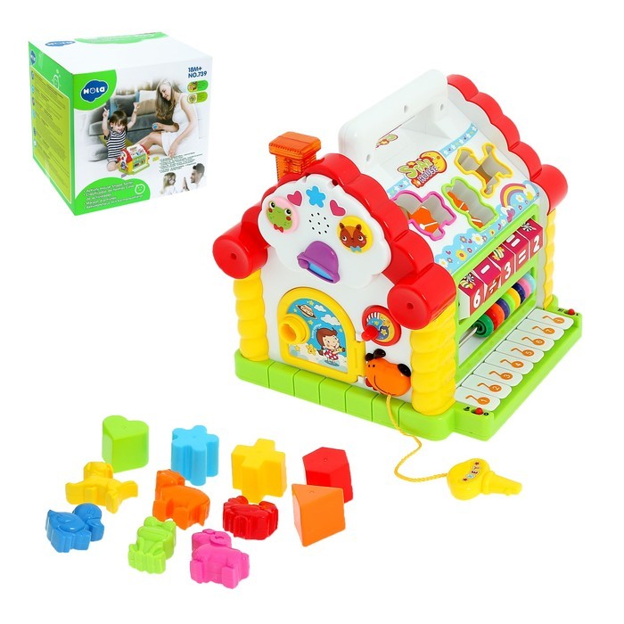Игрушка развивающая логическая «Домик с ручкой», световые и звуковые эффекты, счёты, пианино, сортер