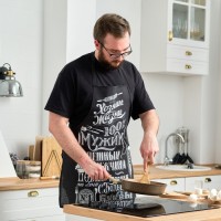 Фартук кухонный мужской «Доляна. 100% Мужик», 70×60 см, 100% хлопок, рогожка 160 г/м², чёрный