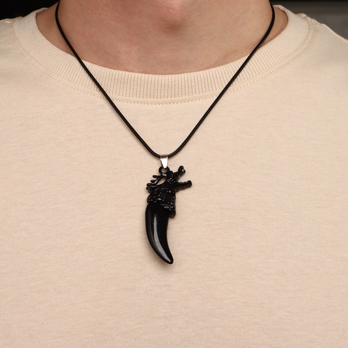 Кулон унисекс «Клык дракона», цвет чёрный на чёрном шнурке, 45 см