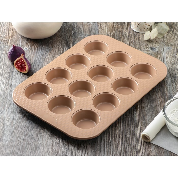 Форма для выпечки Magistro Shiny Diamond, 39,4×28,8×3,2 cм, 12 ячеек, толщина 0,6 мм, антипригарное покрытие, цвет золотой